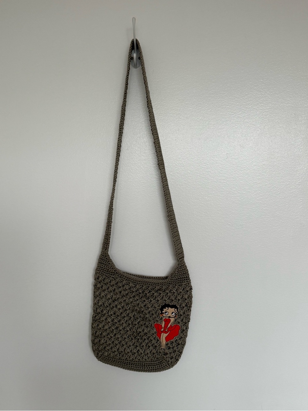 Brown Crochet Crossbody Bag with Red Betty Boop Patch